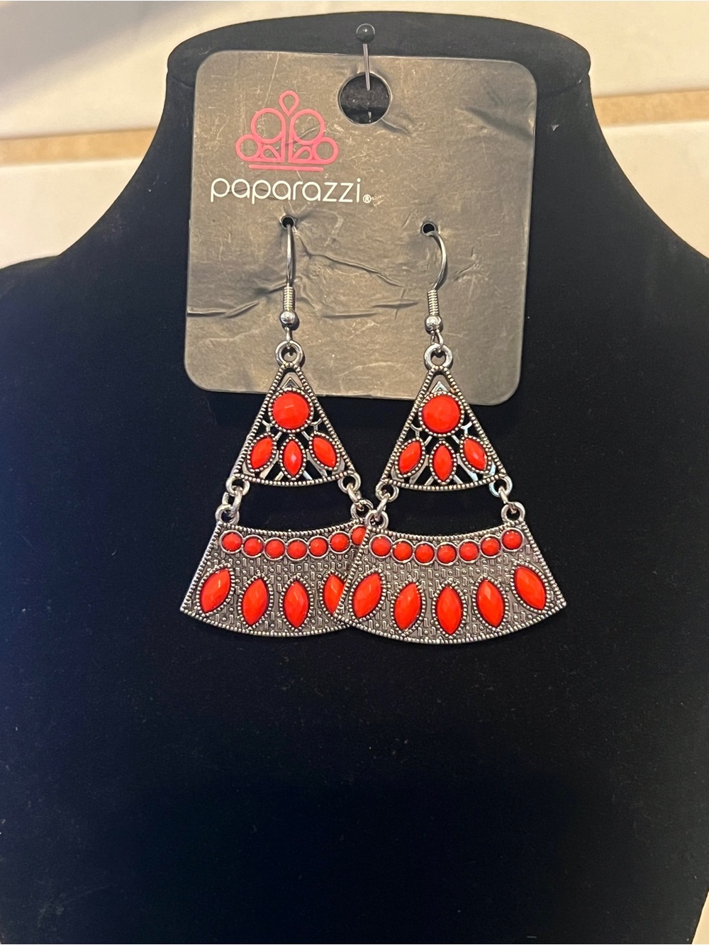 Paparazzi Red Tiered Tribal Dangle Earrings
